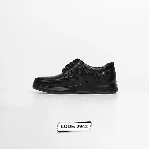 کفش بندی چرم مشکی زیره دوتیکه خاکستری (کد 2942 )