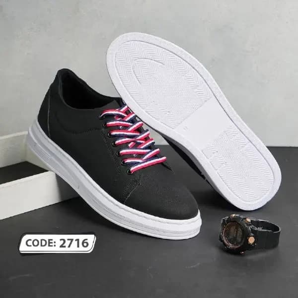 کتونی مشکی زیره سفید بنددار (کد 2716 )